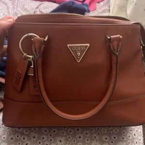 GUESS Cognac Brown Satchel with Gold-Tone Logo